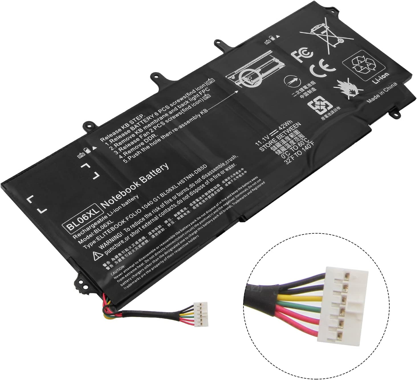 BL06042XL Battery fit HP EliteBook Folio 1040 G0 G1 G2, PN HSTNN-DB5D IB5D W02C 722236-171 1C1 271 2C1 722297-001 005 F450 F450C BL06XL