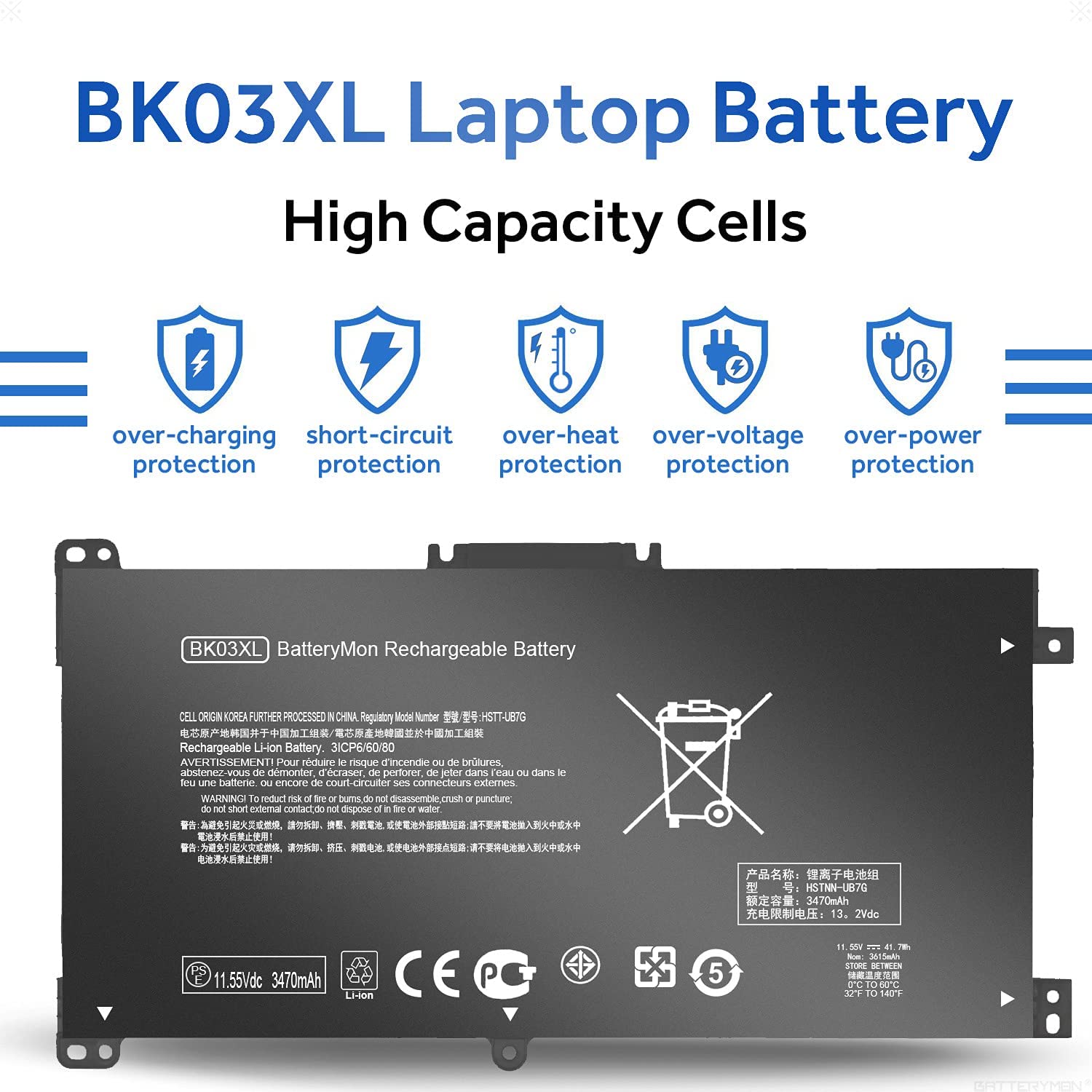 BatteryMon BK03XL Battery for HP Pavilion X360 14 14m Series 14-ba253cl 14-ba051cl 14-ba077tu 14m-ba114dx 14m-ba011dx BK03041XL HSTNN-LB7S HSTNN-UB7G 916366-421 916366-541 916811-855 TPN-W125