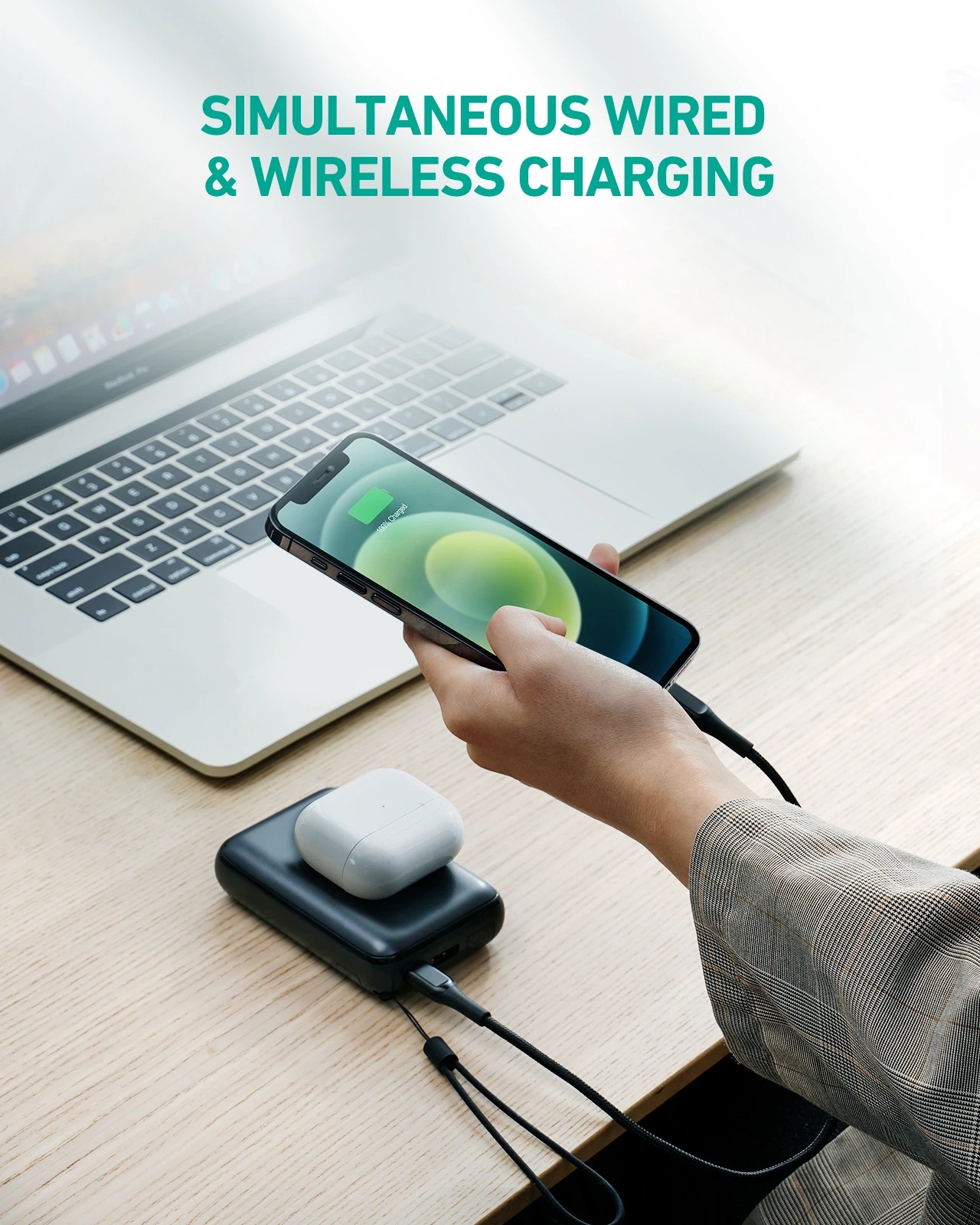 Aukey 20W 10000mAH PD Wireless Charging Power bank with Kickstand